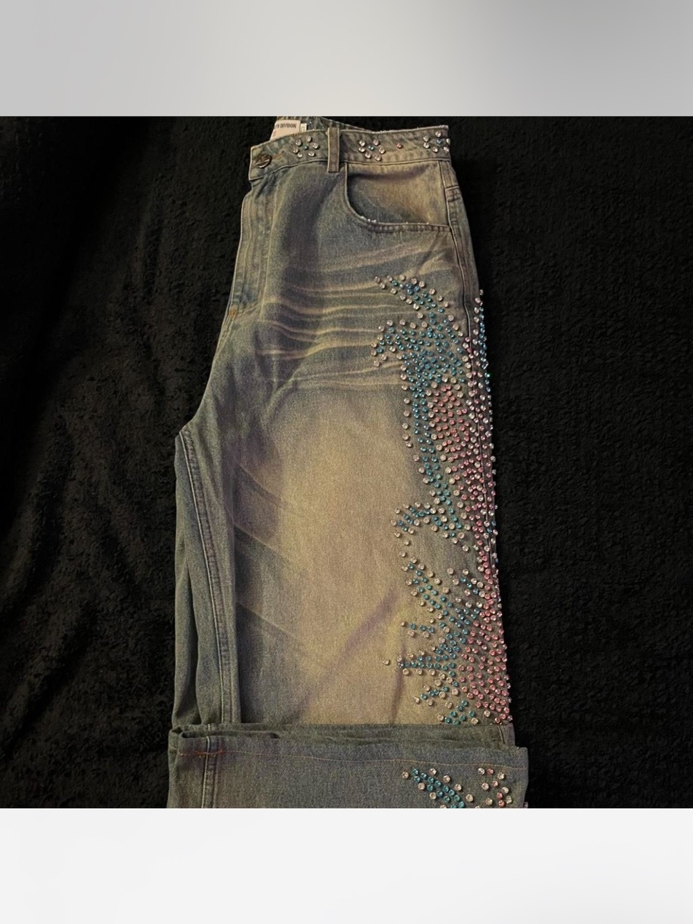 Val forever Rhinestone Studded Blue Gradient  Jeans